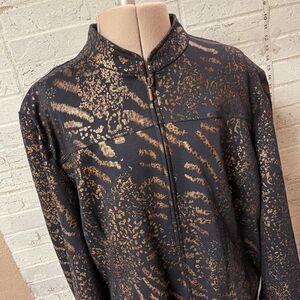 Alfred Dunner Black Gold Zip Up Jacket Plus Size 16